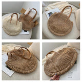 Vintage Straw Bag Round Rattan Bags Summer Beach Ladies Circle Shoulder Bag