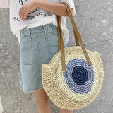 Vintage Straw Bag Round Rattan Bags Summer Beach Ladies Circle Shoulder Bag