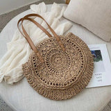 Vintage Straw Bag Round Rattan Bags Summer Beach Ladies Circle Shoulder Bag