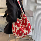Bohemia Knitted Shoulder Bag Summer Flowers Large Capacity Bucket Travel Handbag