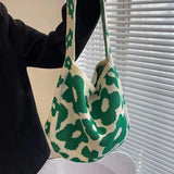 Bohemia Knitted Shoulder Bag Summer Flowers Large Capacity Bucket Travel Handbag