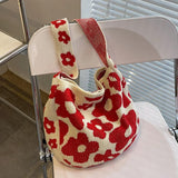 Bohemia Knitted Shoulder Bag Summer Flowers Large Capacity Bucket Travel Handbag