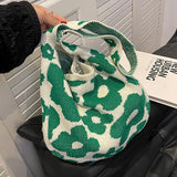 Bohemia Knitted Shoulder Bag Summer Flowers Large Capacity Bucket Travel Handbag