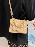 Solid Chain Wome's Shoulder Bag Pu Leather Lingge Ladies Crossbody Bags