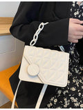 Solid Chain Wome's Shoulder Bag Pu Leather Lingge Ladies Crossbody Bags