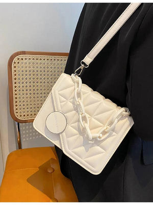 Solid Chain Wome's Shoulder Bag Pu Leather Lingge Ladies Crossbody Bags