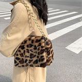 Plush Square Shoulder Bag with Thick Chain - Women's Handbag