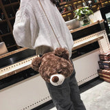 Teddy Bear Head Women Shoulder Bag Winter Faux Fur Female Handbag