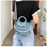 Arrival Square Shoulder Bag Women Flower Handbags Plaid Tote