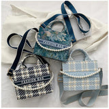 Arrival Square Shoulder Bag Women Flower Handbags Plaid Tote