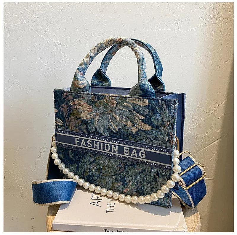 Arrival Square Shoulder Bag Women Flower Handbags Plaid Tote