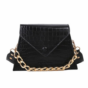 Crocodile Pattern Chain Crossbody Bag Women Leather Small Flap