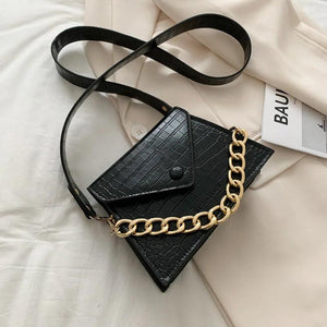 Crocodile Pattern Chain Crossbody Bag Women Leather Small Flap
