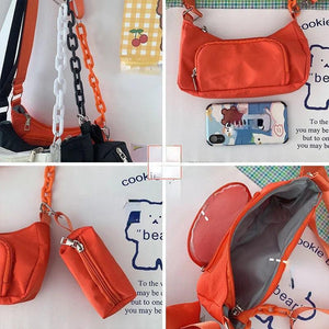 Canvas Messenger Bag Student Shoulder Handbag Zipper Small Chain Bag