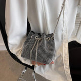 Casual PU Leather Shoulder Bag for Women Rhinestone Crossbody Handbags