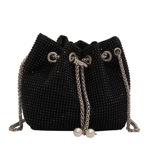 Casual PU Leather Shoulder Bag for Women Rhinestone Crossbody Handbags