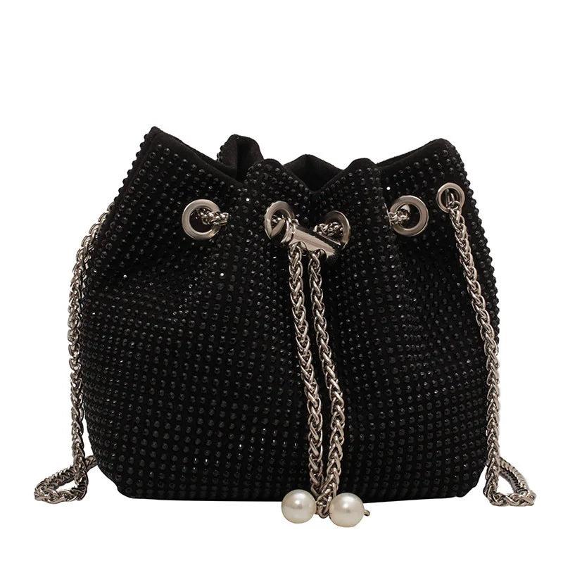 Casual PU Leather Shoulder Bag for Women Rhinestone Crossbody Handbags