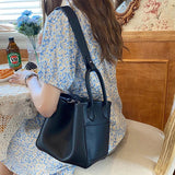 Solid Bucket Shoulder Bag Female PU Leather Shoulder Messenger Bag Lady Handbag
