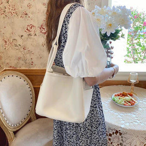 Solid Bucket Shoulder Bag Female PU Leather Shoulder Messenger Bag Lady Handbag