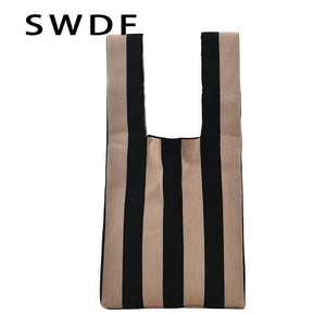 Women's Striped Shoulder Bag Large Capacity Luxury Handbag