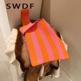 Women's Striped Shoulder Bag Large Capacity Luxury Handbag