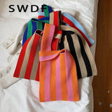 Women's Striped Shoulder Bag Large Capacity Luxury Handbag