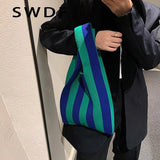 Women's Striped Shoulder Bag Large Capacity Luxury Handbag