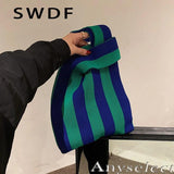 Women's Striped Shoulder Bag Large Capacity Luxury Handbag
