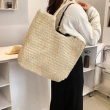 Women Straw Beach Shoulder Handbag Large Capacity Lady Vacation Bag