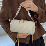 Barrel-shaped Shoulder Bag with Pearls Chains Crossbody