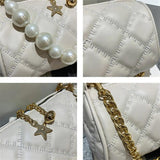 Barrel-shaped Shoulder Bag with Pearls Chains Crossbody