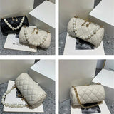 Barrel-shaped Shoulder Bag with Pearls Chains Crossbody