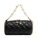 Barrel-shaped Shoulder Bag with Pearls Chains Crossbody