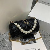 Barrel-shaped Shoulder Bag with Pearls Chains Crossbody