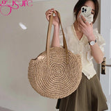 Rattan Women Shoulder Bags Casual Straw Woven Large Capacity Handbag