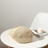 Straw Weaving Bucket Bag Hollowed Out Solid Seaside Casual Handbag