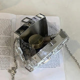 Silver PVC Box Bags Party Evening Clutch Chain Shoulder Bags