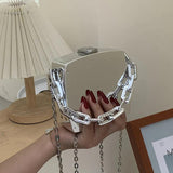 Silver PVC Box Bags Party Evening Clutch Chain Shoulder Bags