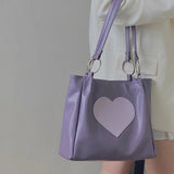 Heart Lolita-Tote Bag for Women Girl PU Satchel Handbag Stylish Shoulder Bag