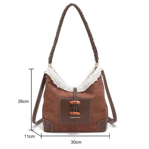 Vintage Ladies Messenger Bag Lamb Wool Stitching Large Capacity Soft