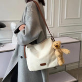 Large Capacity Canvas Shoulder Bag Women Crossbody Bucket Handbag