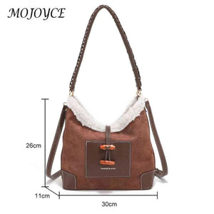 Vintage Lamb Wool Top-Handle Bag Large Capacity for Holiday Party