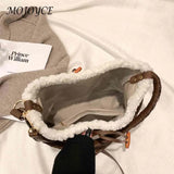 Vintage Lamb Wool Top-Handle Bag Large Capacity for Holiday Party