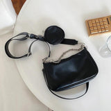 PU Leather Crossbody Hobo Bags For Women Solid Shoulder Handbag Chain Cross Body