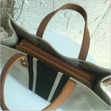 Vintage Striped Linen Tote Large-Capacity Handbag for Ladies