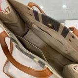 Vintage Striped Linen Tote Large-Capacity Handbag for Ladies