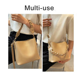 Solid Crossbody Bags PU Leather Women Bucket Shoulder Bag Small Handbags