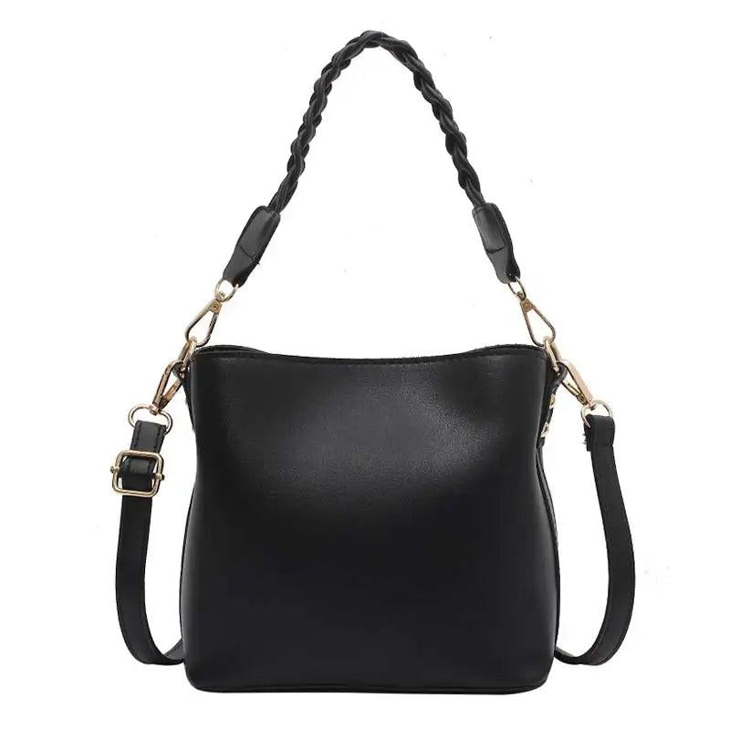Solid Crossbody Bags PU Leather Women Bucket Shoulder Bag Small Handbags