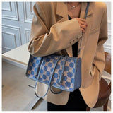 Retro Lattice Print Messenger Bag Women's Crossbody Purse Handbag B069