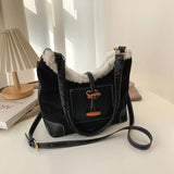 Vintage Lamb Wool Stitching Shoulder Bag for Women